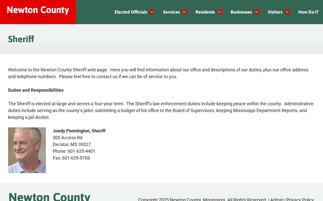 Newton County booking record source on the official Sheriff website
